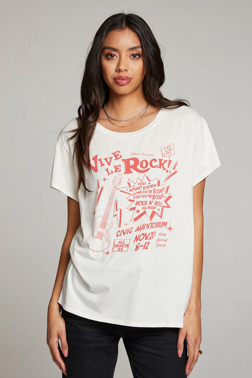 Vive Le Rock Tee Basic T-Shirt Crew Neck Short Sleeve