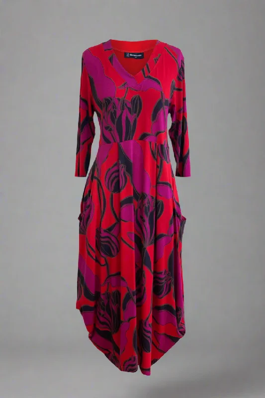 Bittermoon - Carly Dress - Red Pattern - 3/4 Sleeve