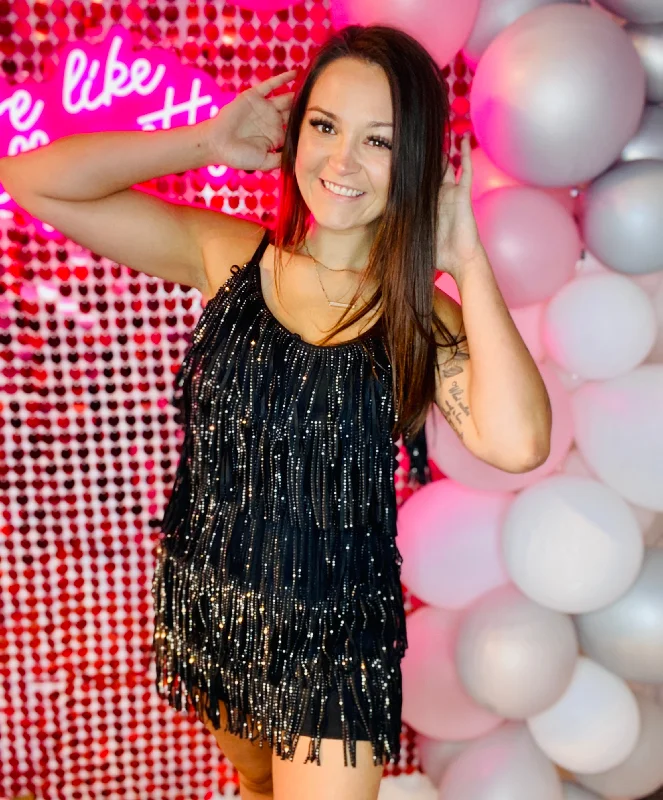 Black Sequin Cha Cha Dress