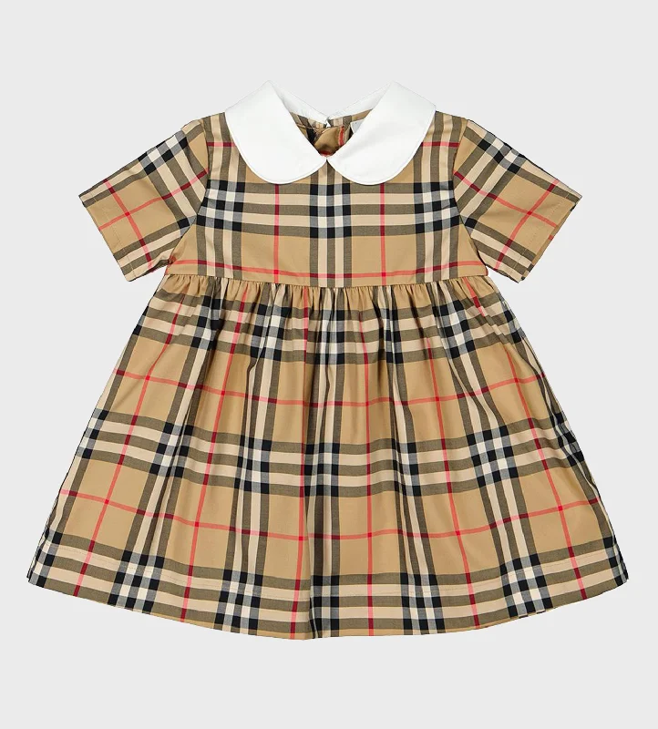 Baby Check-Pattern Dress Beige