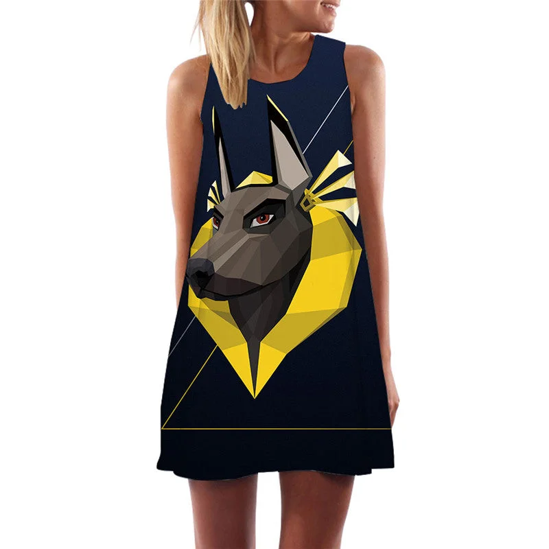 Elk Dress Women Animal Sundress Geometric Beach Deer Tank Cartoon Korean Style Womens Clothing Casual