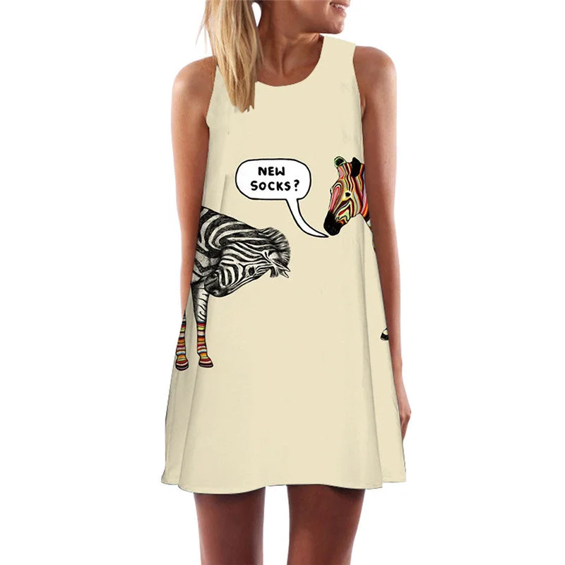 Zebra Dress Women Graffiti Korean Style Animal Short Cartoon Vestido Sexy Harajuku Tank Womens Clothing Summer