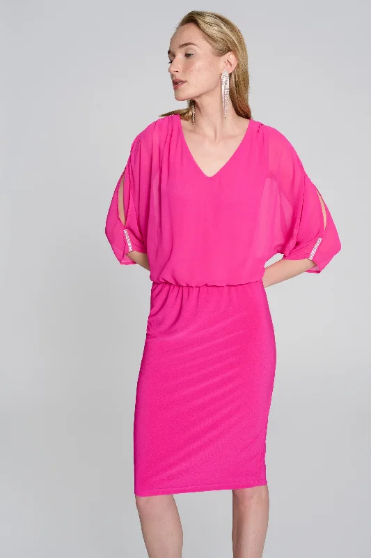 Chiffon And Silky Knit Blouson Dress