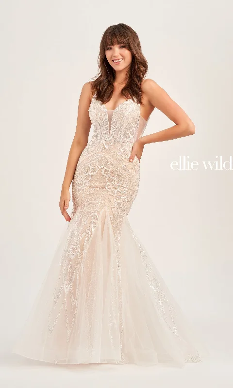 Ellie Wilde Long Ivory Mermaid Prom Dress EW35077