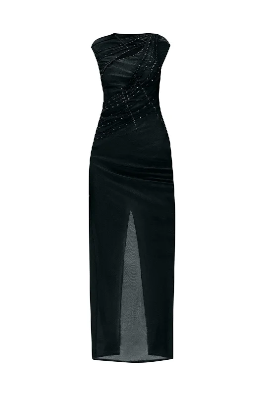 FRANCIS SHEATH BOAT NECK TULLE FLOOR LENGTH DRESS