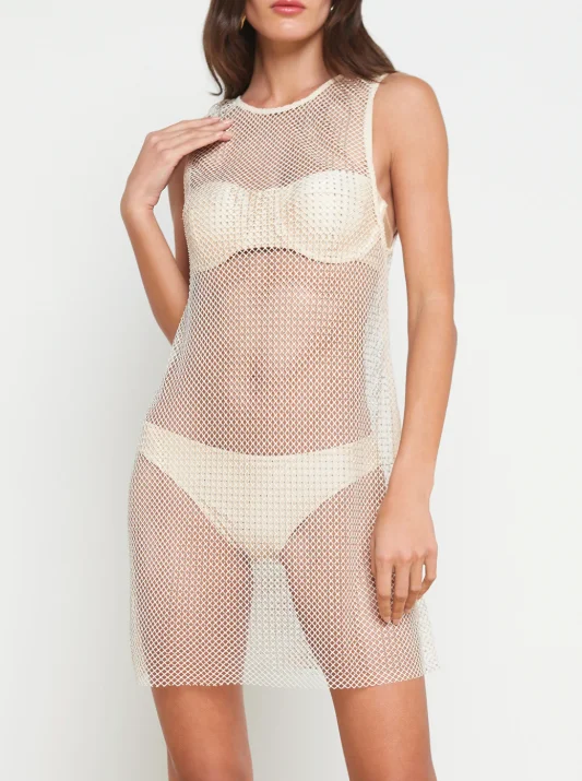 L'Agence Angela Mesh Cover-Up Dress - Champagne