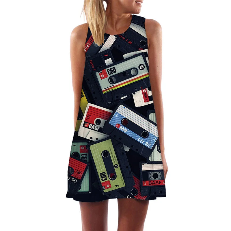 Music Dress Women Magnetic Tape Boho Vintage Office Harajuku Korean Style Gothic Sexy Womens Clothing Elegant