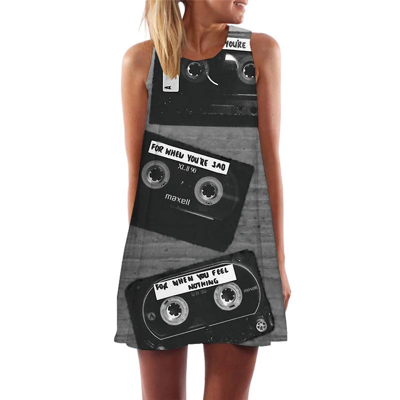 Music Dress Women Vintage Boho Gray 3d Print Gothic Tank Harajuku Sexy Womens Clothing Vintage