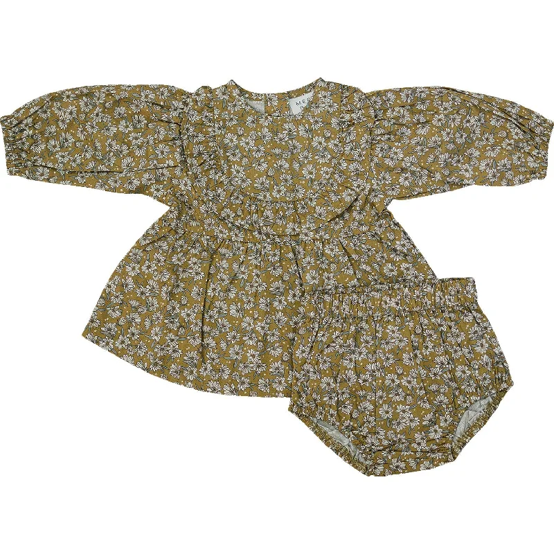 Mustard Magnolia Cotton Dress With Bloomers