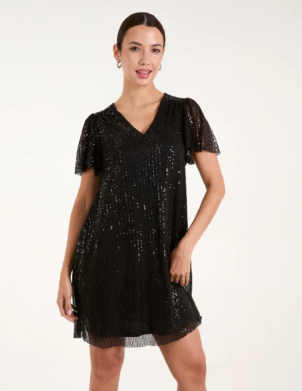 Sequin Flutter Sleeve Dress