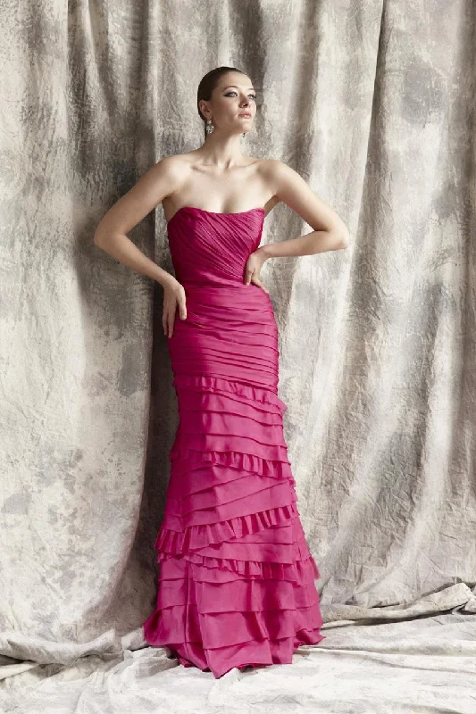 Theia - Ruffle-Textured Tiered Long Dress 881260SC