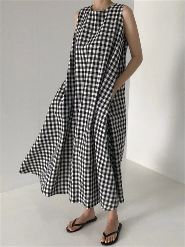 Women's Casual Black and White Long Dress