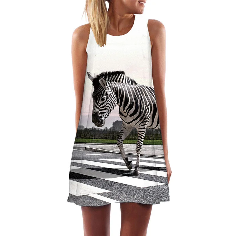 Zebra Dress Women Animal Vestido Sexy City Tank Graffiti Short Harajuku Office Womens Clothing Vintage
