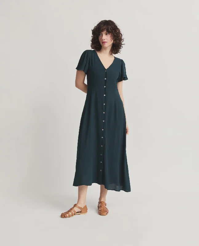Zorya Flutter Sleeve Dress - Bottle Green
