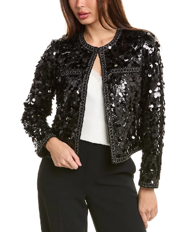 Anne Klein Cropped Kissing Front Jacket Denim Fabric Leather Fabric Suede Fabric