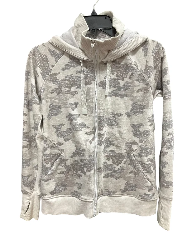 Athletic Jacket By Athleta In Grey & White, Size: M Bomber Jacket Anorak Windbreaker Athletic Jacket By Athleta In Grey & White, Size: M Bomber Jacket Anorak Windbreaker