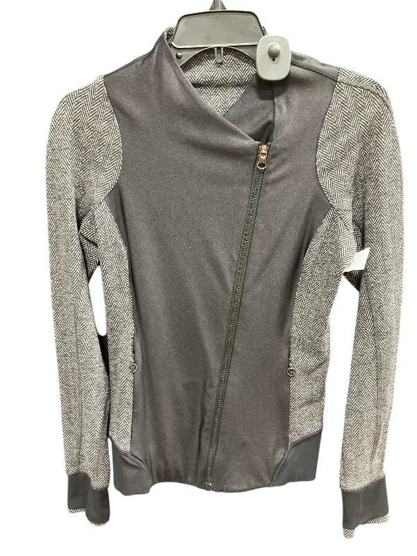 Athletic Jacket By Lululemon In Grey, Size: S Zippered Front Buttoned Front Snap Front Athletic Jacket By Lululemon In Grey, Size: S Zippered Front Buttoned Front Snap Front