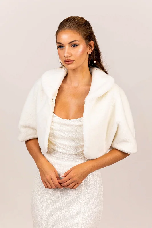 Carmela Faux Fur Collar Jacket - White