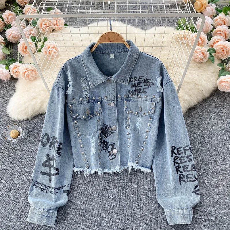 Denim Jacket Women's pierced burr jacket 1520 Jersey Jacket Tulle Jacket Batik Jacket Denim Jacket Women's pierced burr jacket 1520 Jersey Jacket Tulle Jacket Batik Jacket