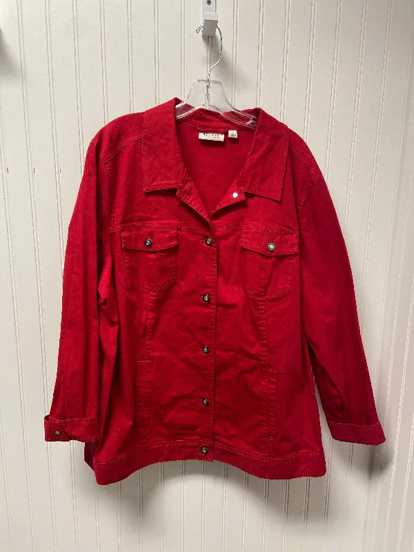 Jacket Denim By Denim And Co Qvc In Red, Size: 2x