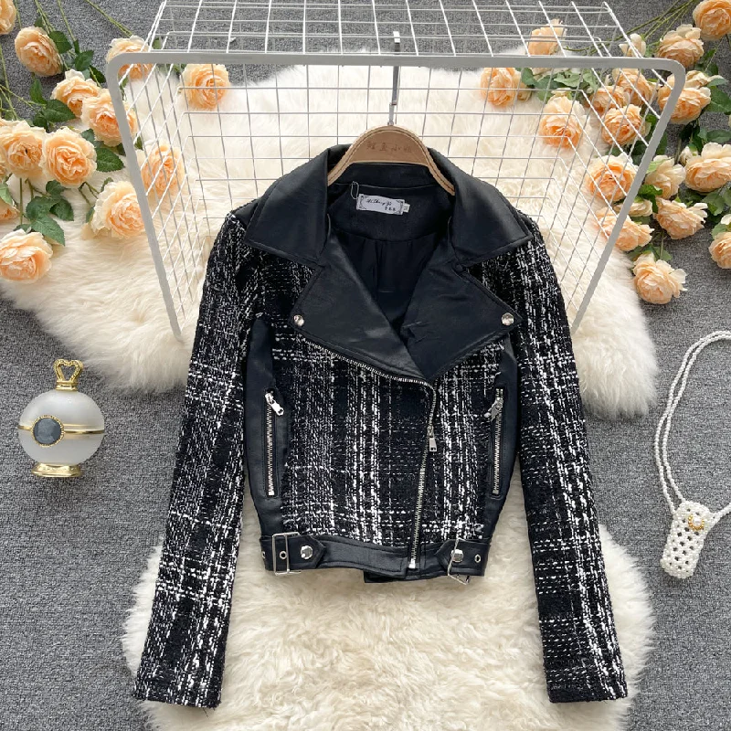 Jacket stitched leather jacket jacket  1523 Hoodie Zip-Up Jacket Button-Up Jacket