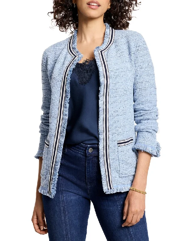 NIC & ZOE Indigo Fringe Mix Knit Jacket Print Jacket Jacquard Jacket Patchwork Jacket NIC & ZOE Indigo Fringe Mix Knit Jacket Print Jacket Jacquard Jacket Patchwork Jacket