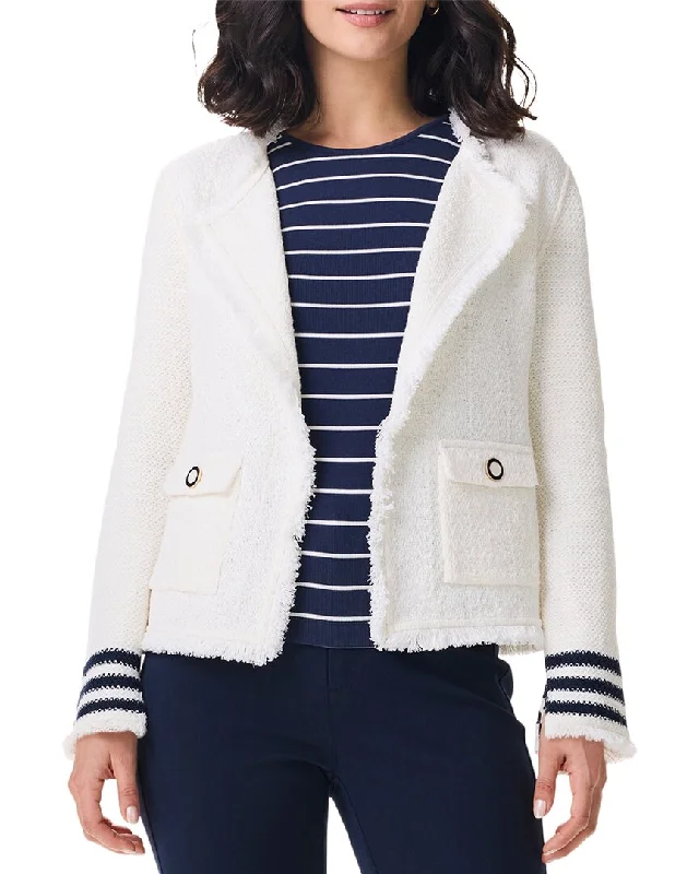 NIC+ZOE Petite Subtle Stripe Fringe Mix Knit Jacket Bomber Jacket Anorak Windbreaker NIC+ZOE Petite Subtle Stripe Fringe Mix Knit Jacket Bomber Jacket Anorak Windbreaker