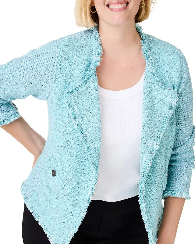 NIC+ZOE Plus Fringe Mix Knit Pocket Jacket Zippered Front Buttoned Front Snap Front