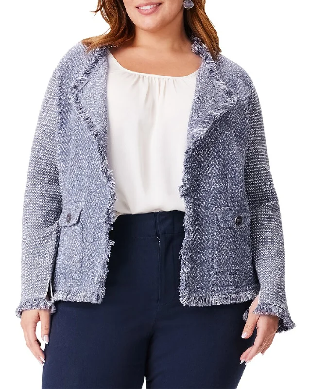 NIC+ZOE Plus Fringe Mix Knit Pocket Jacket Wool Jacket Cashmere Jacket Tweed Jacket