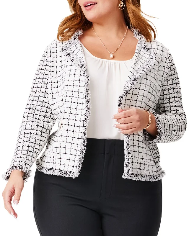 NIC+ZOE Plus Grid Fringe Mix Knit Pocket Jacket Faux Fur Fabric Real Fur Fabric Shearling Fabric NIC+ZOE Plus Grid Fringe Mix Knit Pocket Jacket Faux Fur Fabric Real Fur Fabric Shearling Fabric