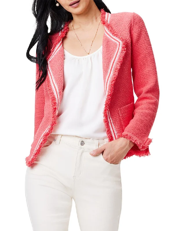 NIC+ZOE Ribbon Trim Fringe Mix Knit Jacket Denim Fabric Leather Fabric Suede Fabric