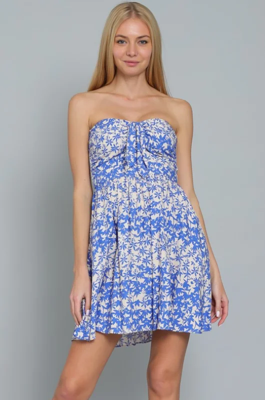 AAKAA TUBE TIE CENTER FRONT CHEST SMOCKED MINI DRESS Trendy Floral Mini Dress