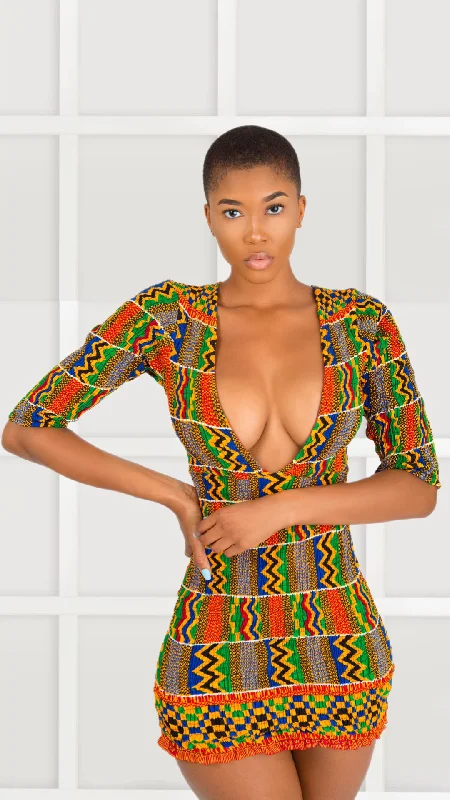 Adana Kente African Print Mini Dress Comfortable Boho Mini Dress
