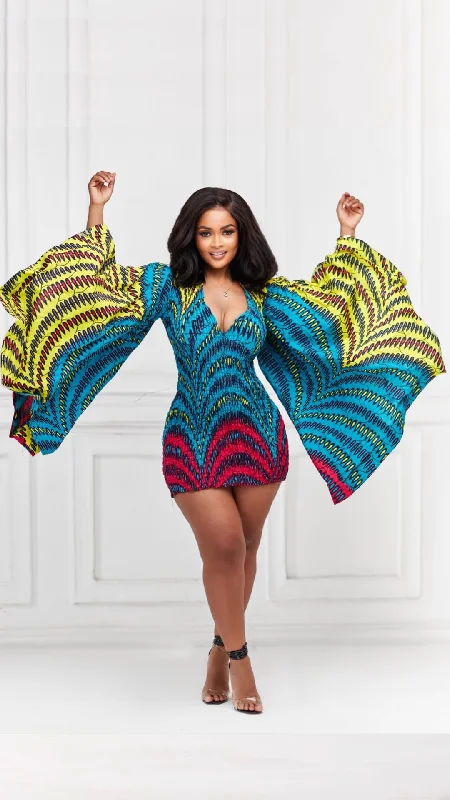 Adjwoa African Print Mini Dress *Blue Cozy Satin Mini Dress