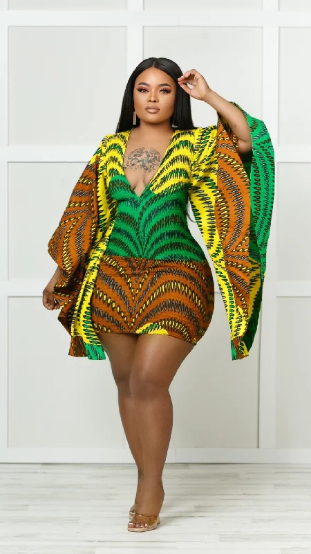 Adjwoa African Print Mini Dress Stylish Short Sleeve Mini Dress