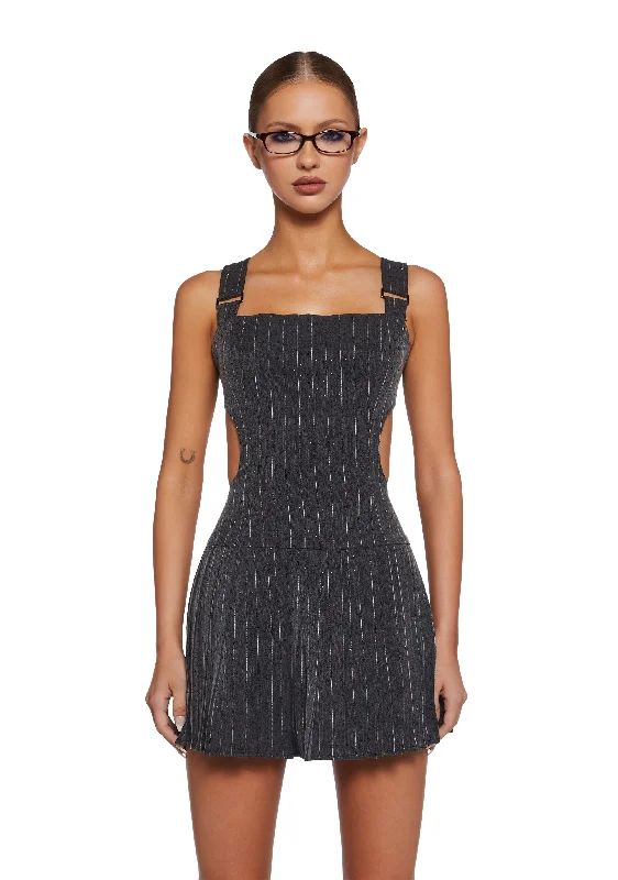After Work Drinks Pinstripe Mini Dress Trendy Button-Detail Mini Dress