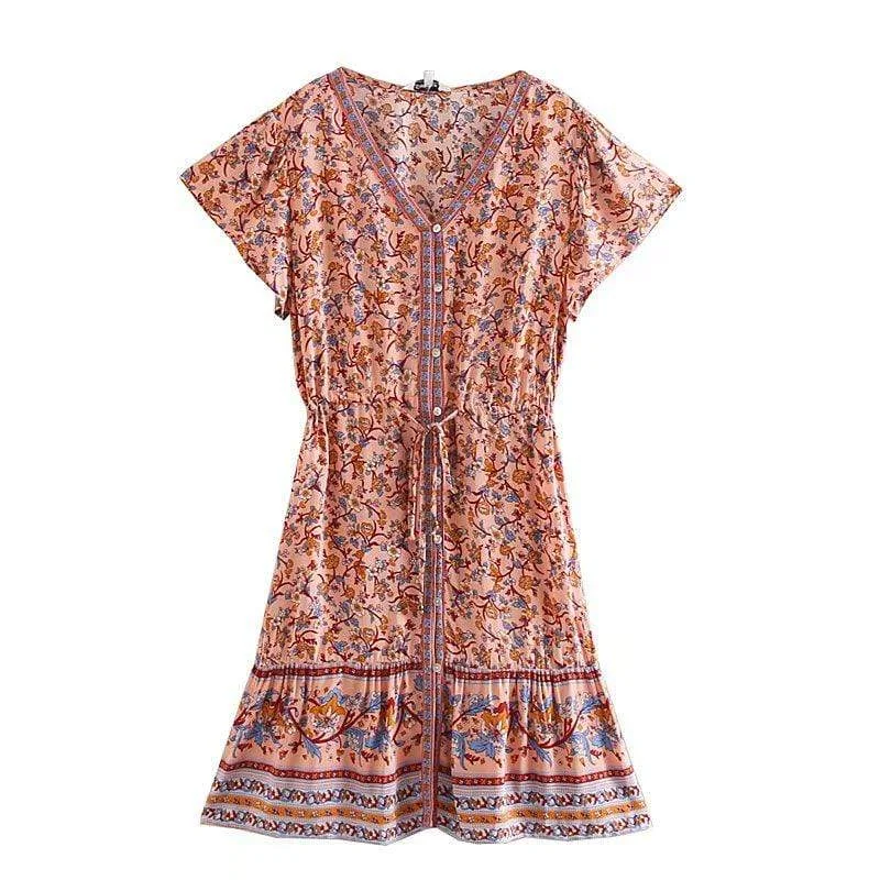 Amaryllis Floral Mini Dress Stylish Short-Sleeve Mini Dress