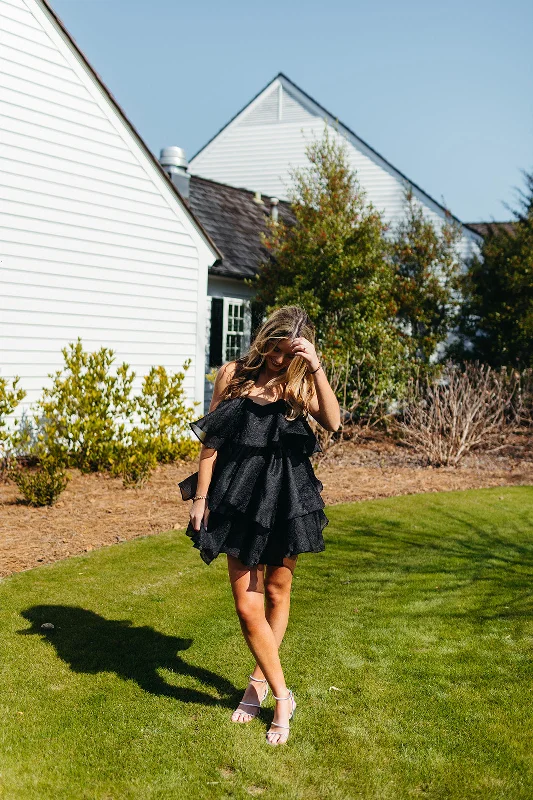 Big Ruffles Tiered Mini Dress - Black Fashionable Mini Dress with Slits