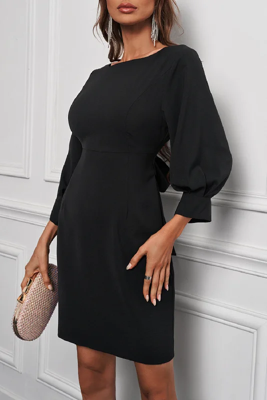 Bow Backless 3/4 Sleeve High Waist Mini Dress Trendy Off-Shoulder Dress Mini
