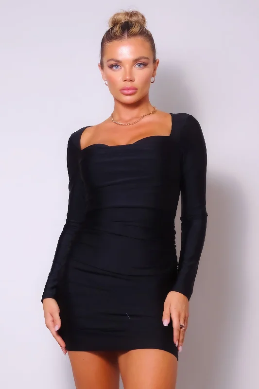 Sweetheart Pleated Front Sexy Mini Dress Fashionable Boho-Chic Mini Dress