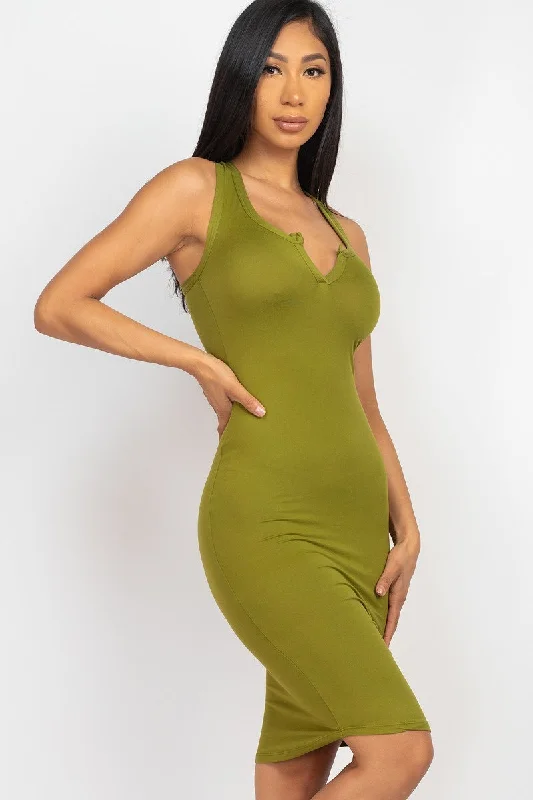Split Neck Tank Mini Dress Cozy Sweater Mini Dress