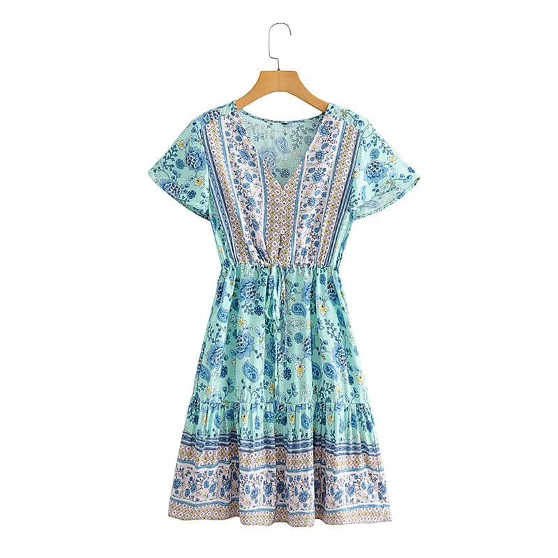 Davina Boho Mini Dress Elegant Mini Dress with Pleats