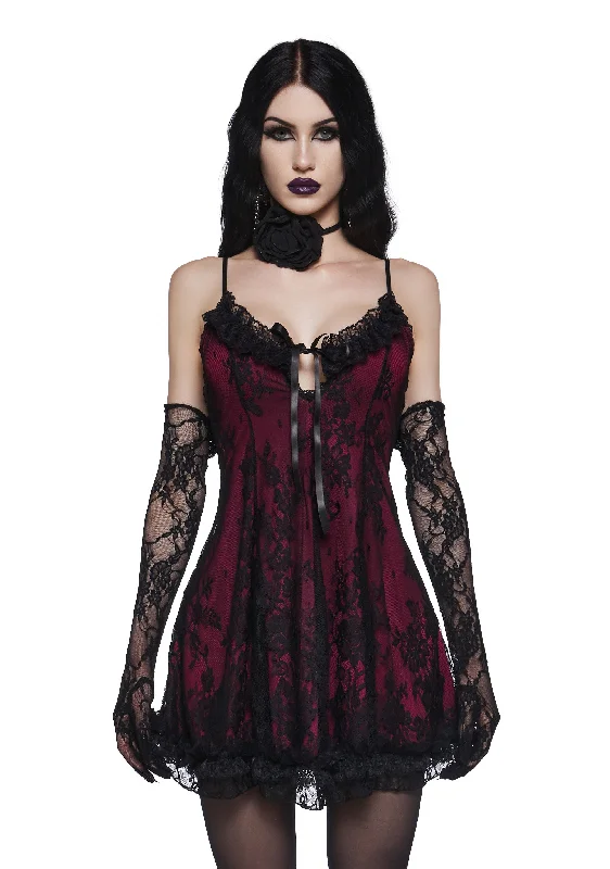 Faithfully Doomed Lace Mini Dress - Dark Red