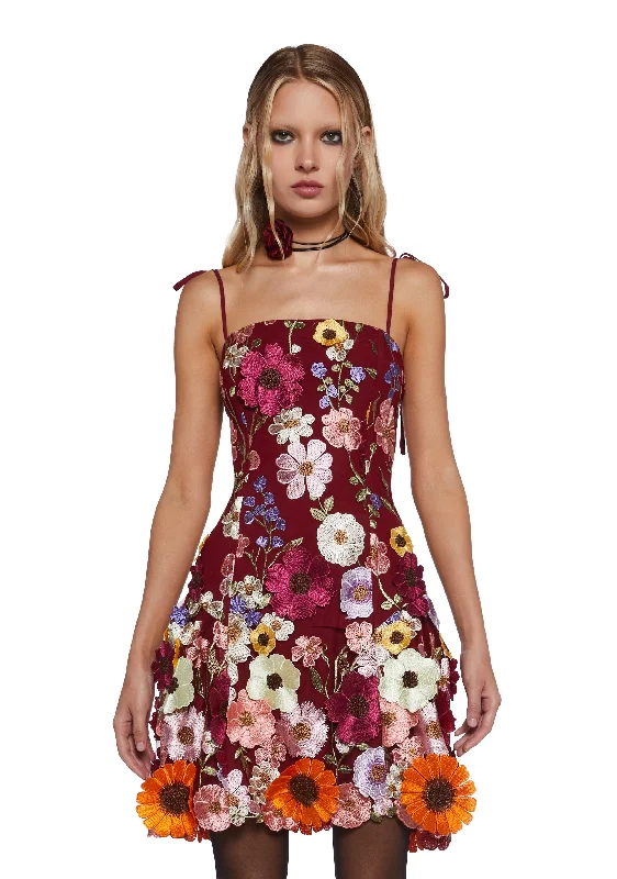 Floral Dreams Mini Dress - Burgundy