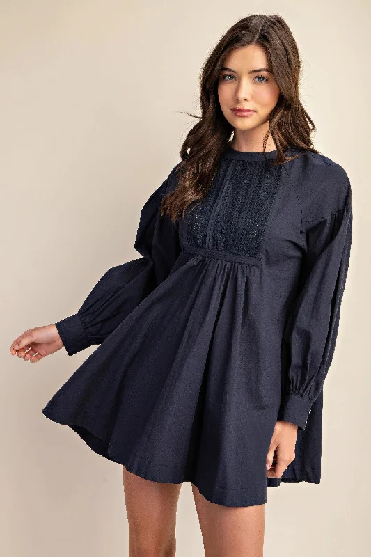 Long sleeve mini dress with lace detail Chic Mini Dress with V-Neck