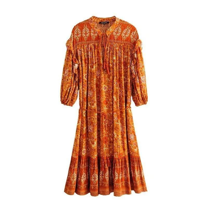 Heather Orange Floral Mini Dresses Classic Floral Print Mini Dress