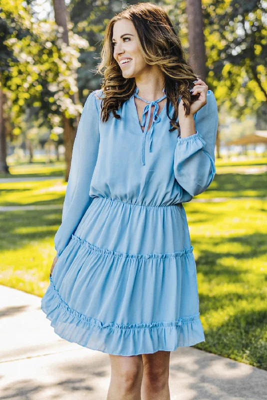 Blue Zone Planet |  Janet's Frill Tie Neck Balloon Sleeve Mini Dress