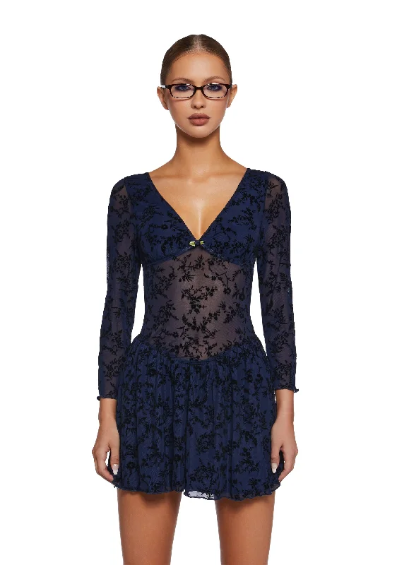 Letters Never Sent Mini Dress - Dark Blue Comfortable Zip-Up Mini Dress
