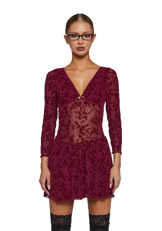 Letters Never Sent Mini Dress - Dark Red Cozy Satin Mini Dress
