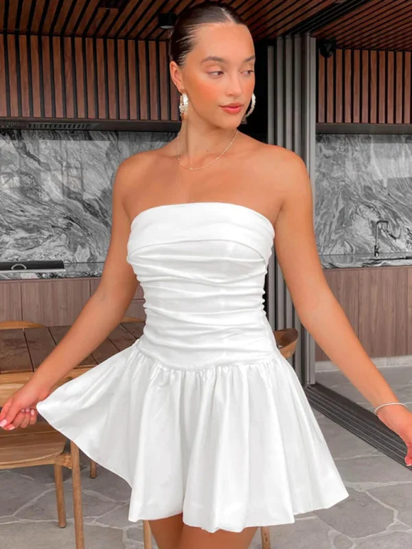 Blue Zone Planet | Linda's Strapless Pleated Solid Color Mini Dress Fashionable Pleated Mini Dress Blue Zone Planet | Linda's Strapless Pleated Solid Color Mini Dress Fashionable Pleated Mini Dress